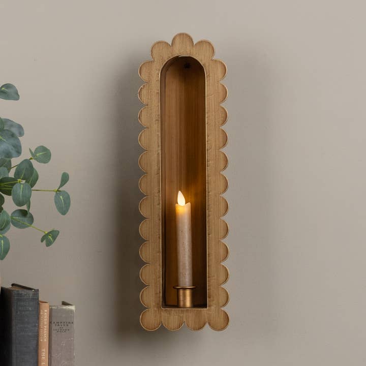 16.75" GOLD SCALLOPED TAPER CANDLE WALL SCONCE for wholesale by Ragon House