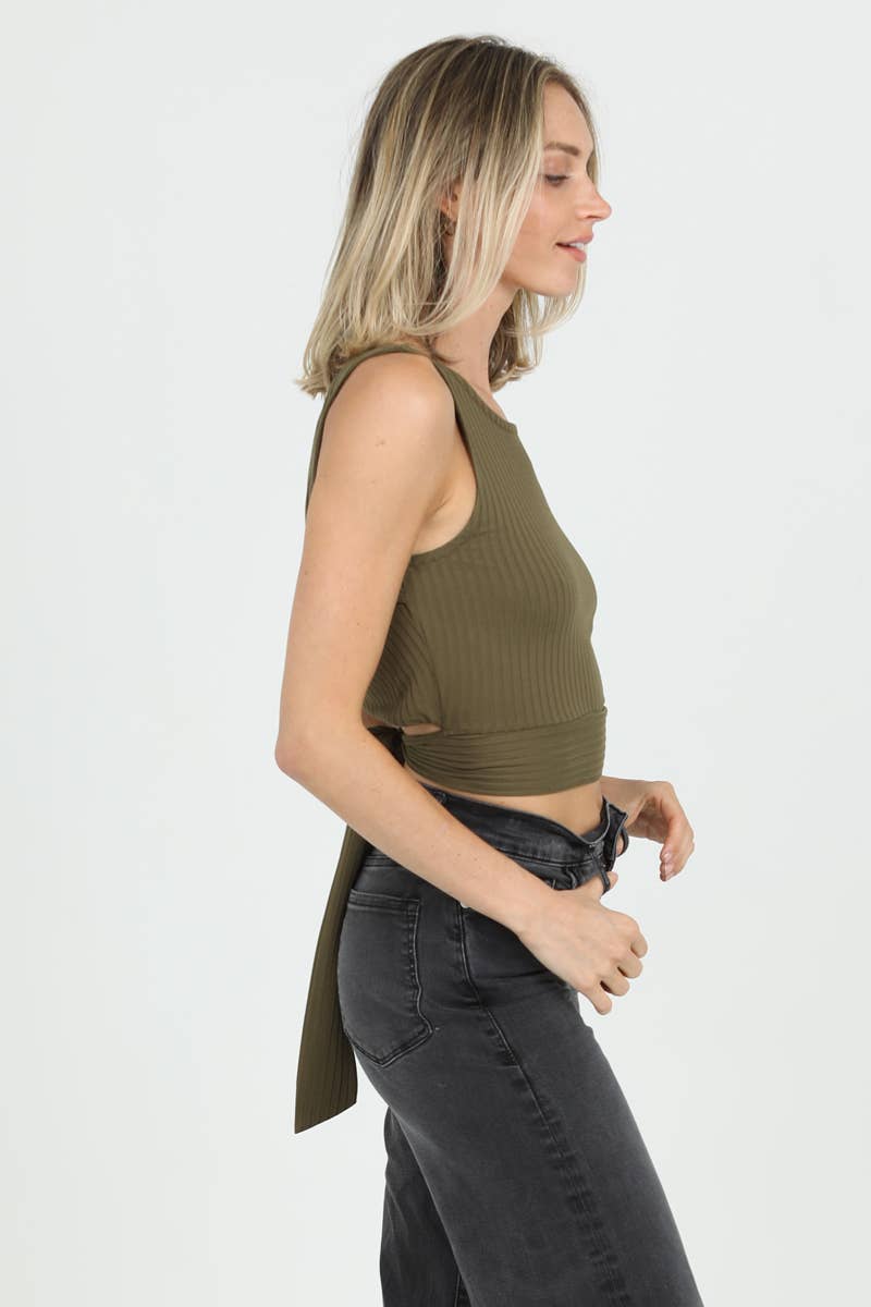 ANGIE - Wholesale Knit Top - Women's - X2DU9-ASIS RIB KNIT STRAPPY BACK TIE WAIST TOP6