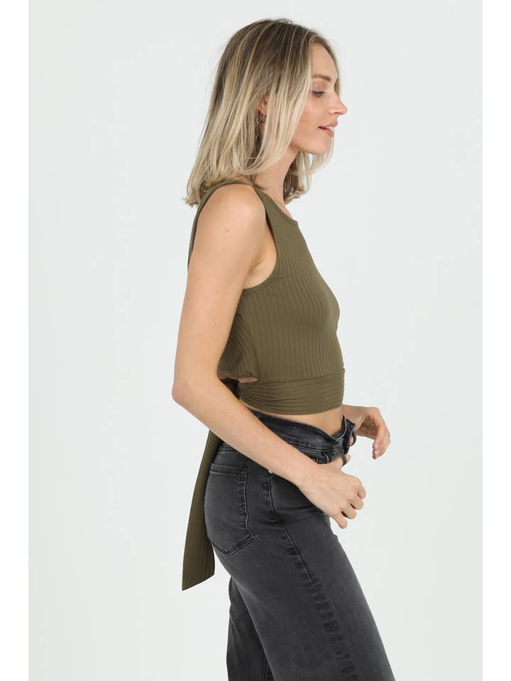 ANGIE - Wholesale Knit Top - Women's - X2DU9-ASIS RIB KNIT STRAPPY BACK TIE WAIST TOP6