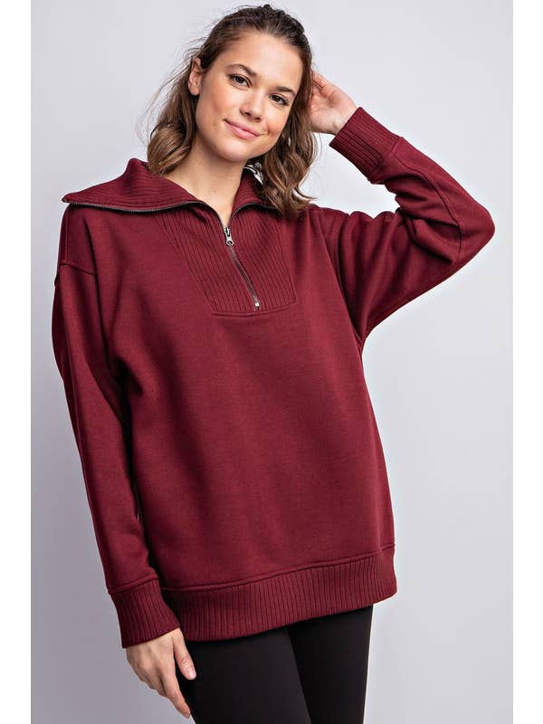 Sunday Morning - Wholesale Sweatshirt - Women's - T969737 RIBBED MOCK NECK FRENCH TERRY PULLOVER