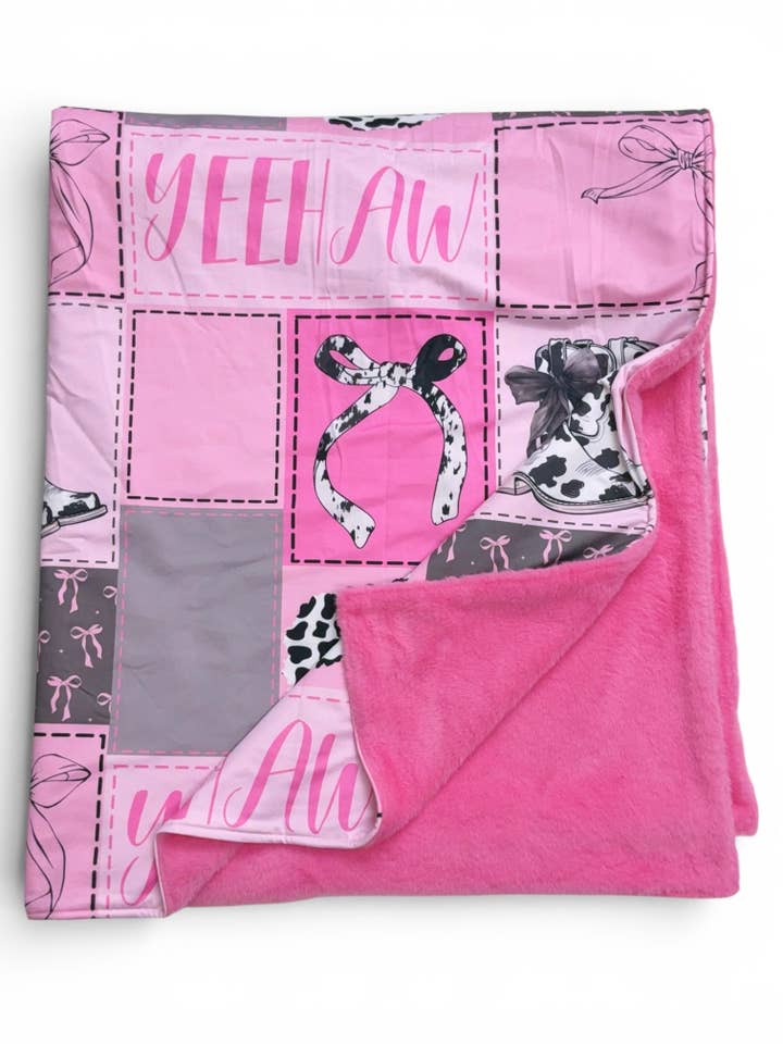 50" x 60" Yeehaw, coquette /western printed throw blanket. BL111305-50*60inches for wholesale by Kids Charm Online