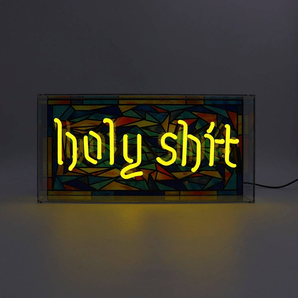 Yellow 'Holy Shit' Glass Neon Sign for wholesale on Faire2