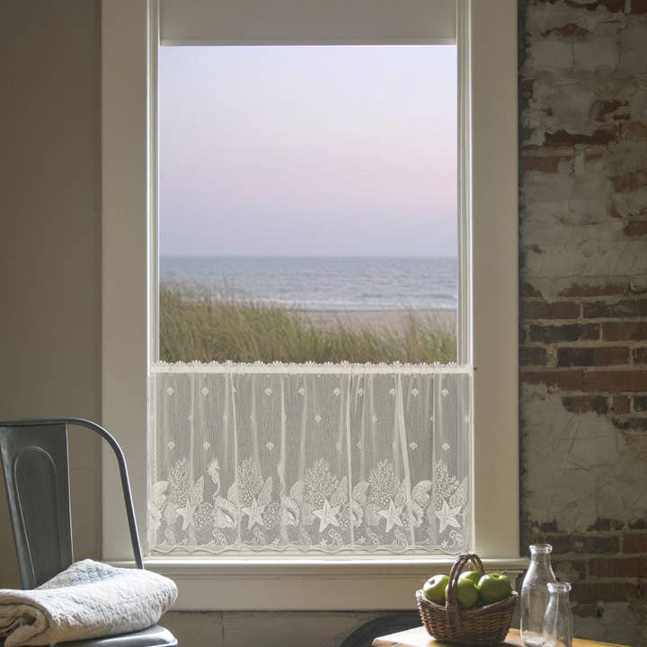 Seascape 60x30 Ecru Lace Tier Curtain for wholesale by Heritage Lace