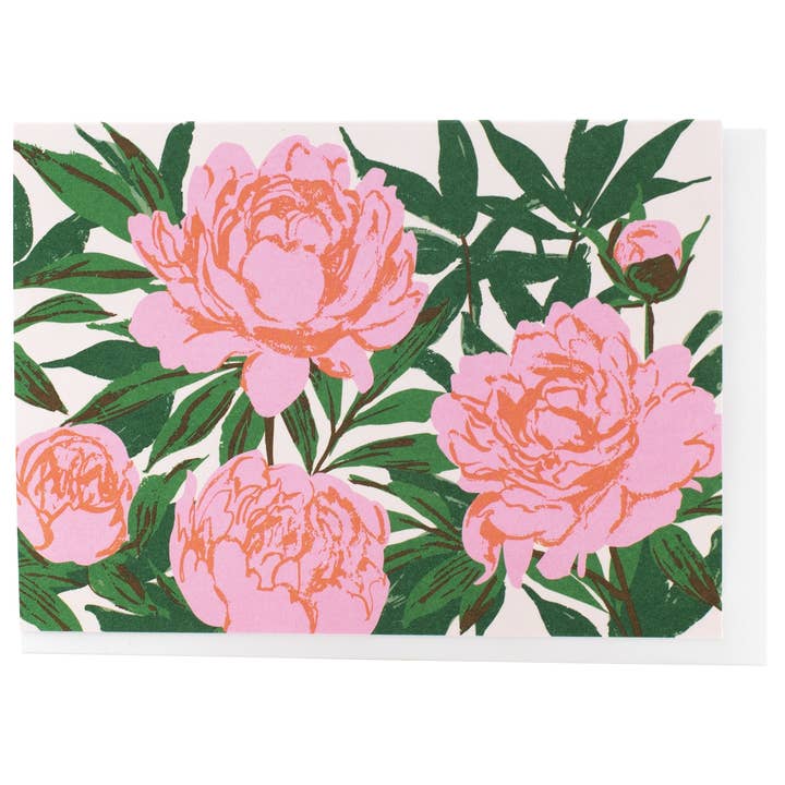Pink Garden Peonies Note Card for wholesale by Smudge Ink