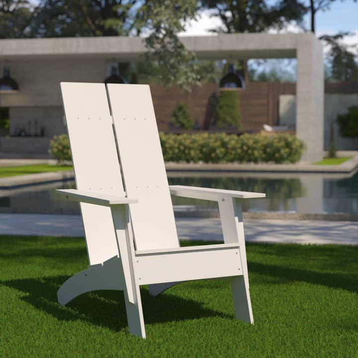 Blanc Chaise Adirondack moderne à double lattes blanche en vente sur Faire