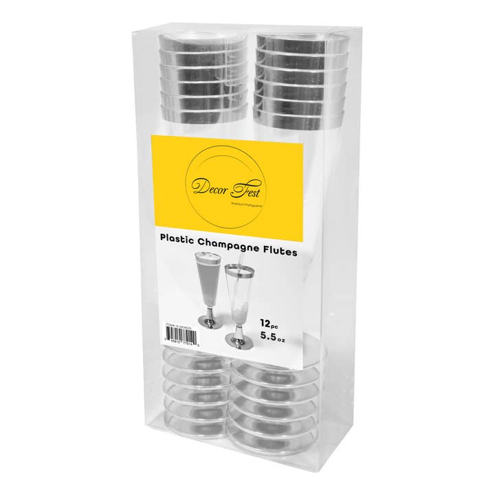 Portofino International Trading, USA - Wholesale Champagne Flute - Plastic Champagne Flutes with Metallic Trim 6¼" 12pc/pack1