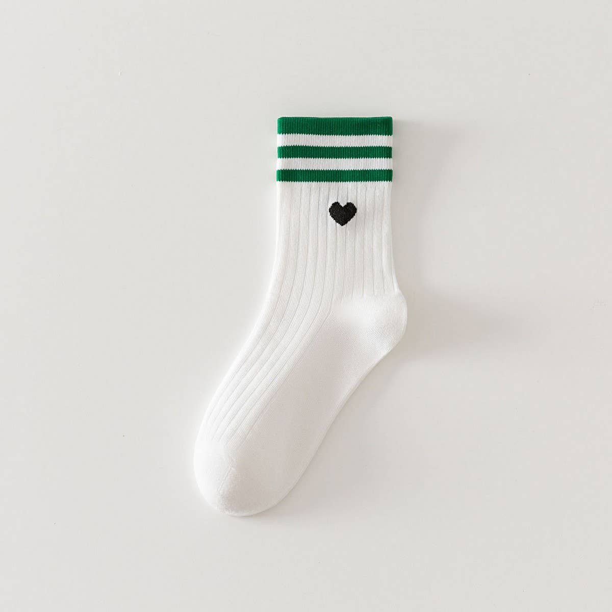 ACCITY - Wholesale Socks - Women's - College Style Heart, Two Stripes Print Crew Socks_CWMS09001