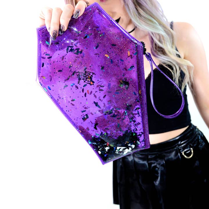 Electric Bubblegum - Wholesale Clutch Bag - Women's - Too Cute to Spook Liquid Glitter Coffin Clutch