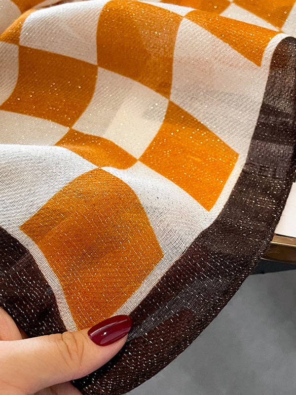 StyleGalX – Cachecol - Mulher por atacado – Lenço estampado xadrez de cor contrastante de moda simples11