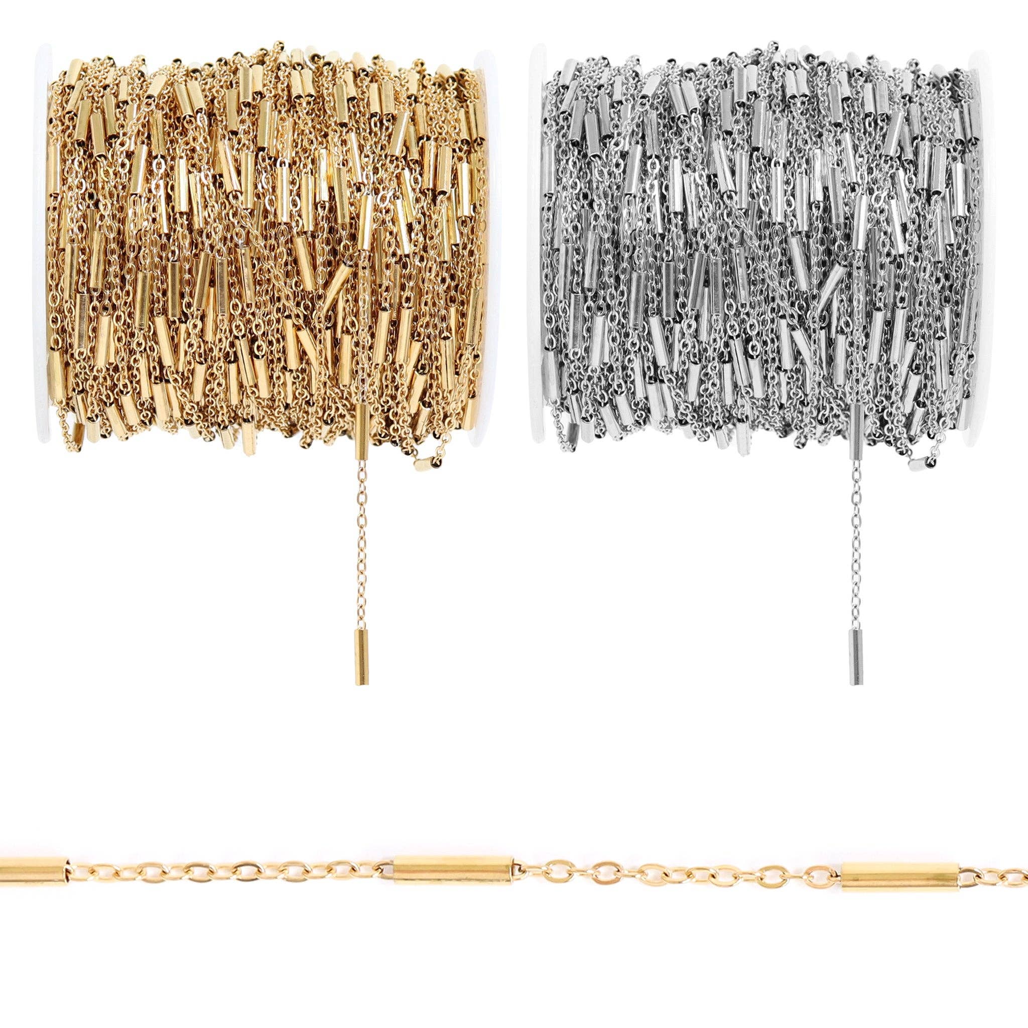 WJW - Venta al por mayor Material para manualidades - Cadena de barras satélite dorada/de acero inoxidable - By The Foot0