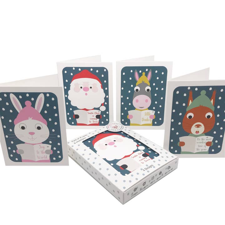 Conjunto de 8 Cartões de Natal – Animais a Cantar Canções de Natal por atacado de Stripey Cats Cards