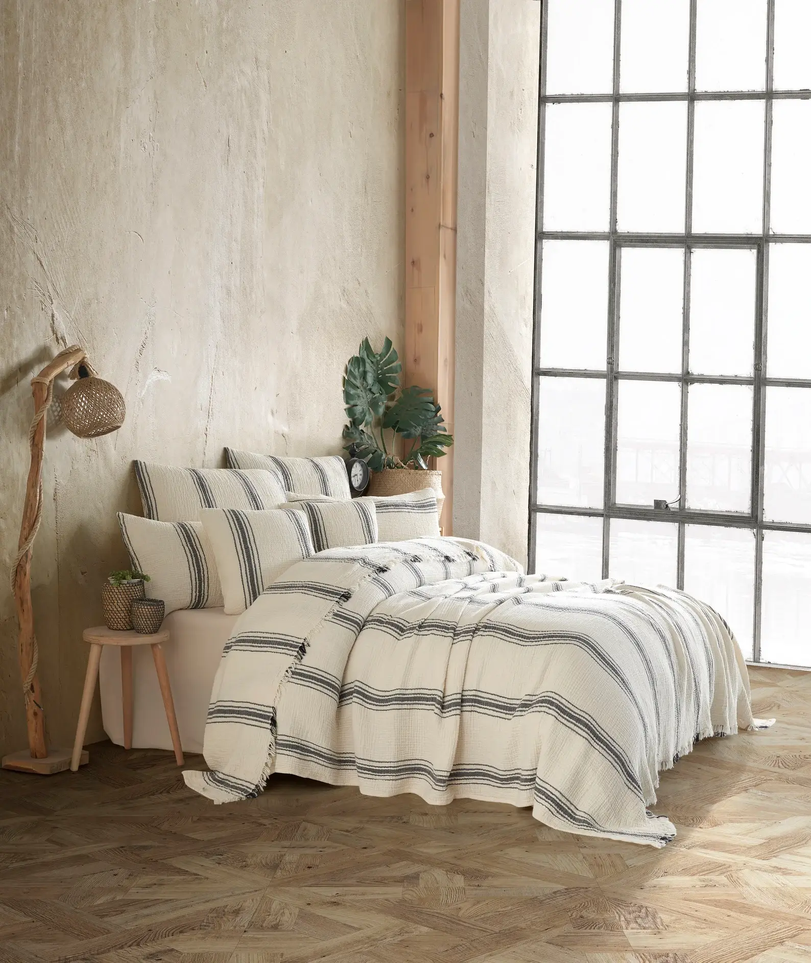 Aseel Buy Good – Großhandel Überwurfdecke – Musselin-Wurfdecke Übergröße Organisch Französisch Gestreift9