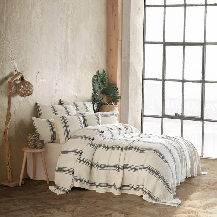 Aseel Buy Good – Großhandel Überwurfdecke – Musselin-Wurfdecke Übergröße Organisch Französisch Gestreift9