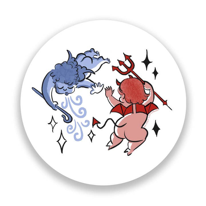 Angel and Devil Zodiac Twins Sticker for wholesale by An Open Sketchbook
