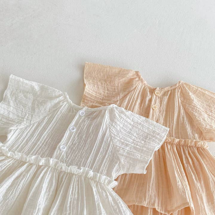 MyKids-USA® - Wholesale Bodysuit (Non-Footed) - Baby - Summer Arrival Baby Girls Cute Pleated Short Sleeves Solid Color Onesies