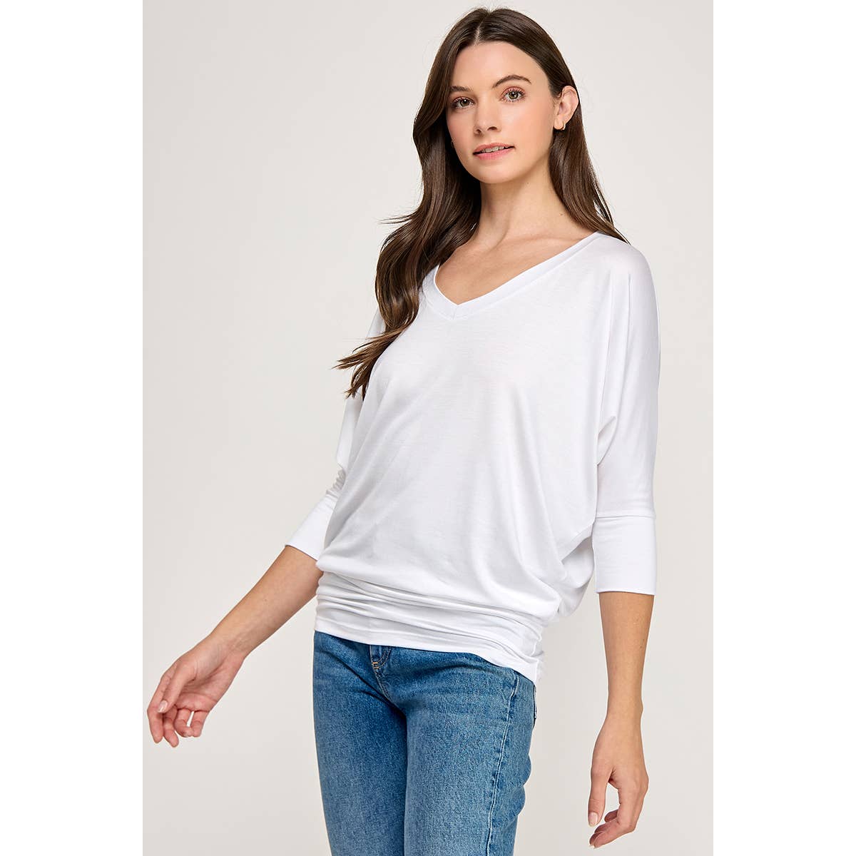 Heimious - Wholesale Knit Top - Women's - 3/4 Dolman Sleeve V-neck Modal Jersey Top, 25732