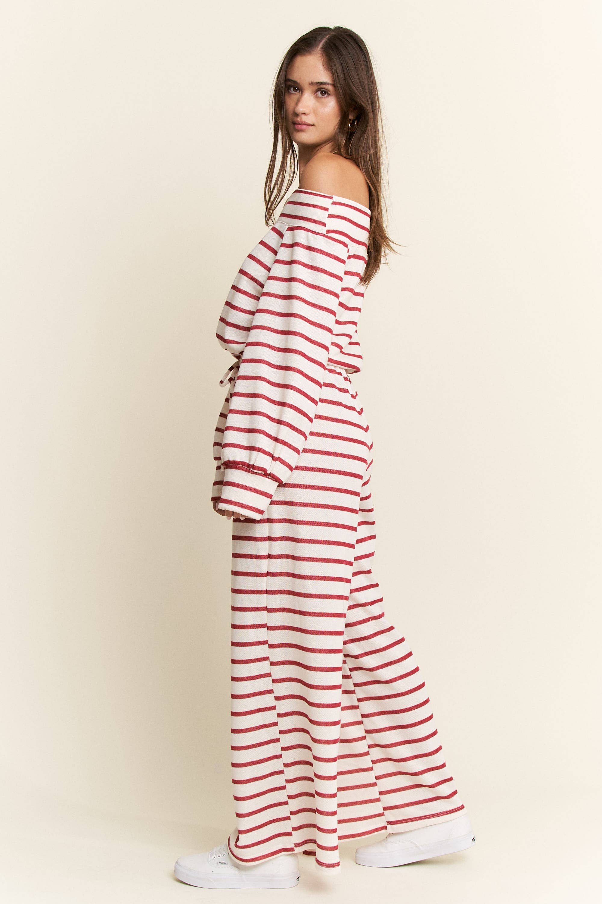 JADE BY JANE PLUS - Wholesale Jumpsuit - Women's - (PLUS SIZE) OFF-SHOULDER STRIPED TERRY JUMPSUIT40