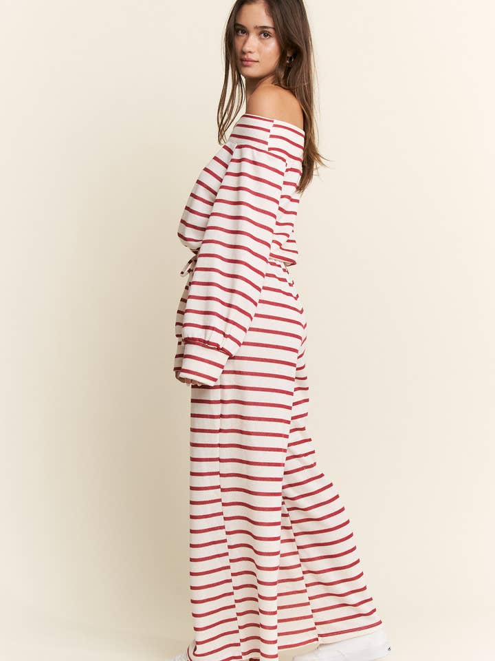 JADE BY JANE PLUS - Wholesale Jumpsuit - Women's - (PLUS SIZE) OFF-SHOULDER STRIPED TERRY JUMPSUIT40