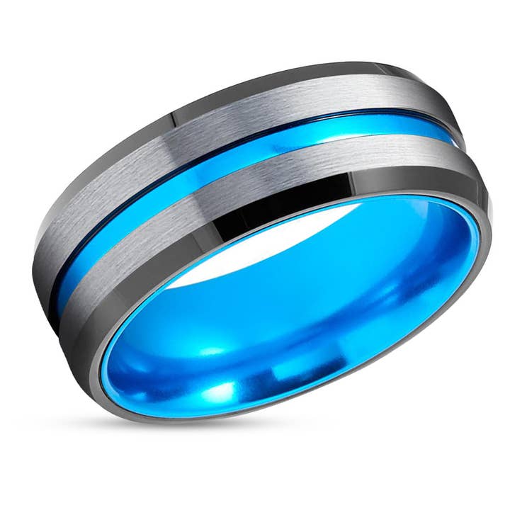 Turquoise Wedding Ring - Tungsten Wedding Band - Tungsten Carbide Ring - Black Ring for wholesale by Lucky Love Rings