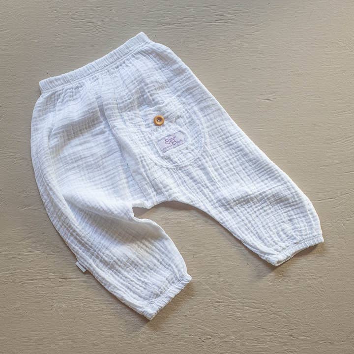 Pantalones Harem de Algodón Orgánico para Niño - Blanco para venta al por mayor de Bondi Booti Baby
