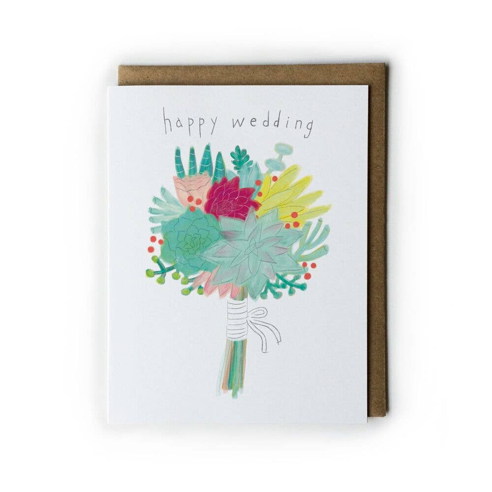 Honeyberry Studios - Wholesale Wedding Card - Succulent Bouquet Wedding Greeting Card