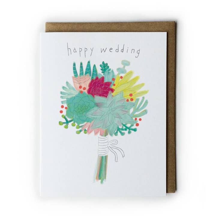 Succulent Bouquet Wedding Greeting Card for wholesale by Honeyberry Studios