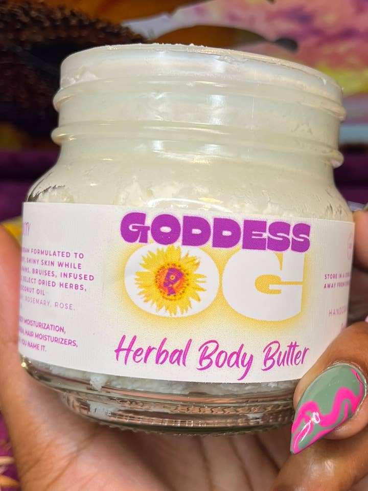 Herbal infused whipped body butter for wholesale by Goddess O.G. Inc