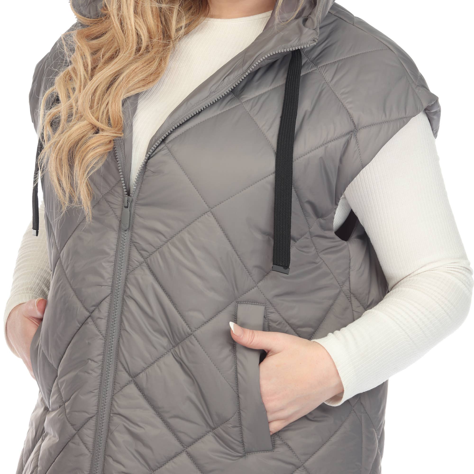 WHITE MARK - Wholesale Outerwear Vest - Women's - Plus Size Diamond Quilted Hooded Puffer Vest19