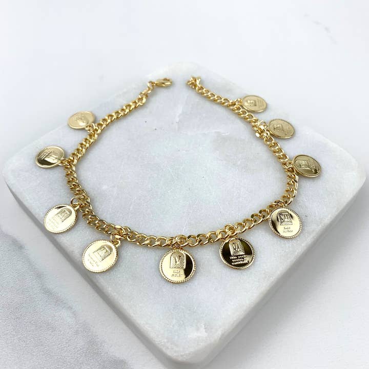 18k Gold Filled Coins Ten Commandments in Portuguese Anklet for wholesale by DIJU Jewelry
