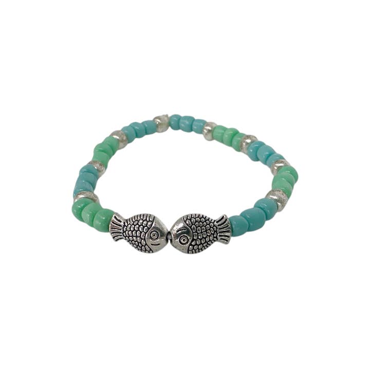 Conjunto de 5 Pulseiras de Contas Elásticas para Crianças com Peixe Beijador Aqua por atacado de Maka Imports