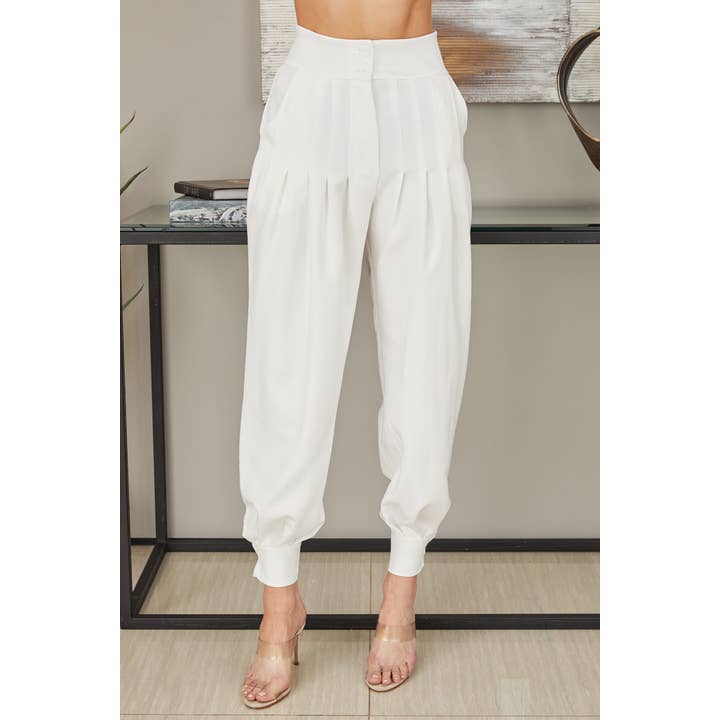 BUTTON FRONT PLEATED DRESSY PANT (51440-WHT) for wholesale by VENTI6