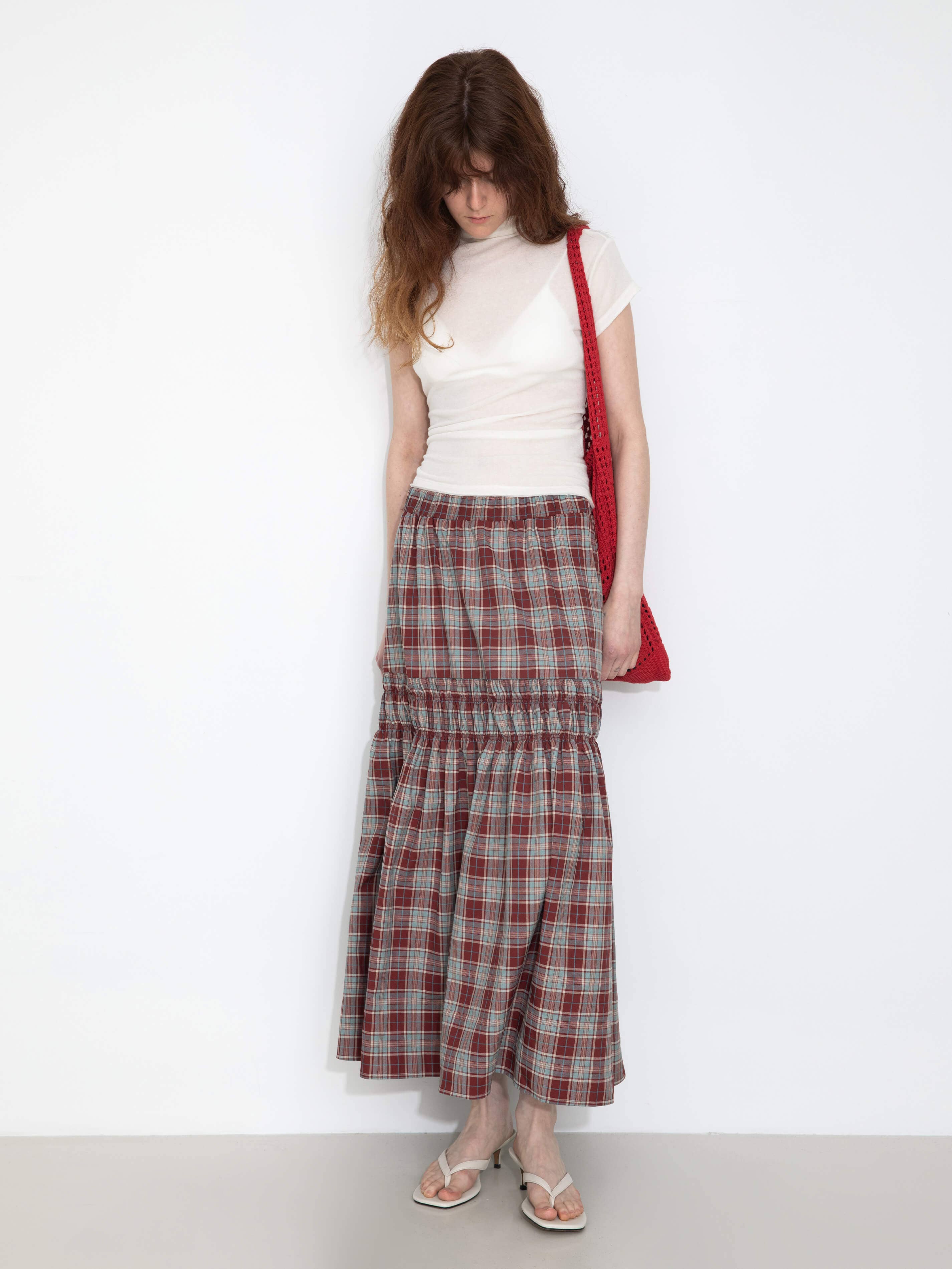 CUBIC - Wholesale Skirt - Women's - Elastic Drawstring High Waist Checked Skirt9