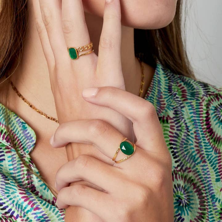 Sansira Jewelry - Wholesale Cocktail/Statement Ring - Gold Plated Natural Stone Ring1