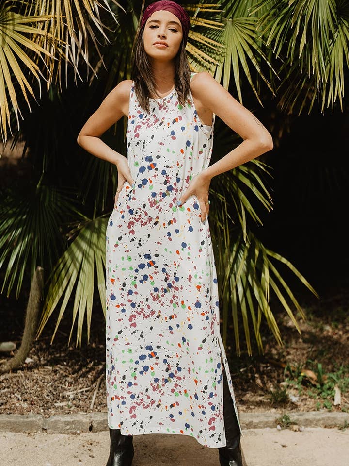 TRYCK SPLATTERKLÄNNING för wholesale av BE HAPPINESS