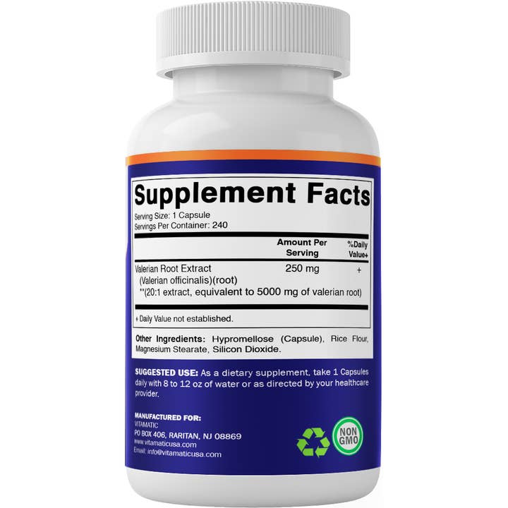 Vitamatic - Vente Supplément oral/vitamine - Vitamatic Racine de Valériane 5000 mg | 240 capsules végétales7