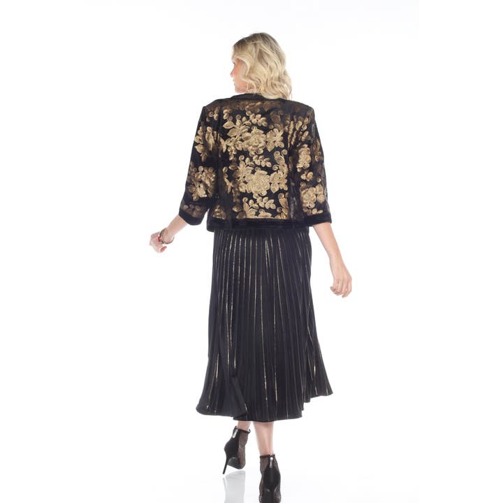 Elegant Black Velvet Jacket with Gold Floral Embroidery for wholesale by Aris A
