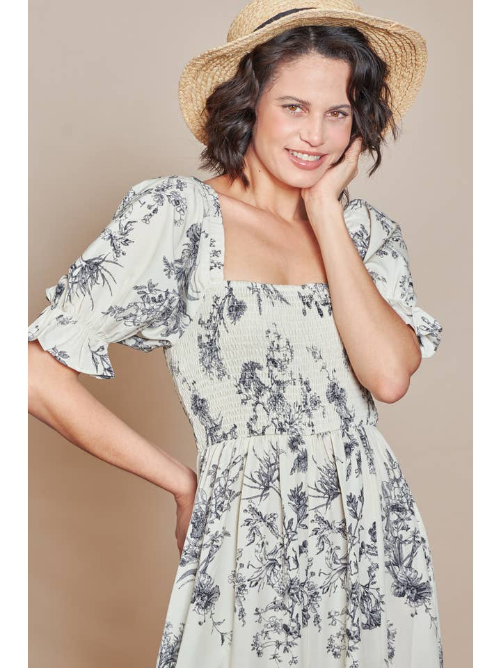 Elloh Collection - Wholesale Jumpsuit - Women's - Square Neck Puff Sleeve Wide Leg Antique Floral Jumper 11