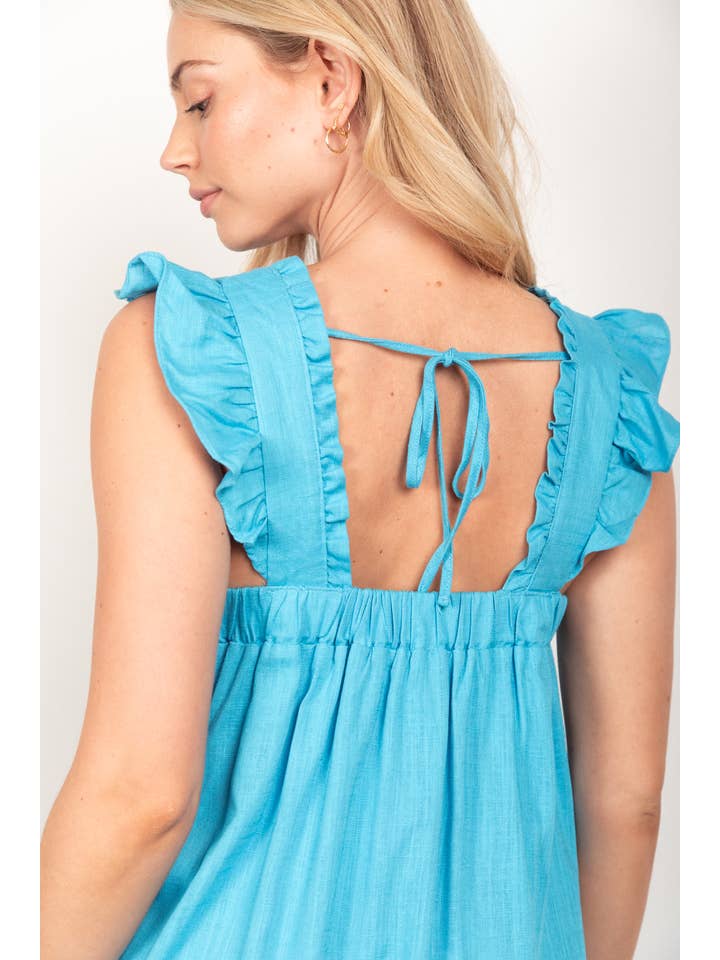 VERY J - Wholesale Dress - Women's - ND31184X-PLUS SIZE Ruffled Solid Linen Backless Mini Dress8