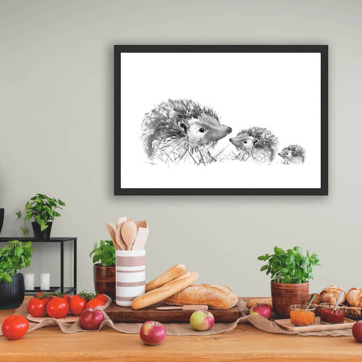 Limited Edition Canvas Print of the Spike Family of Hedgehogs for wholesale by Wendy Laverick