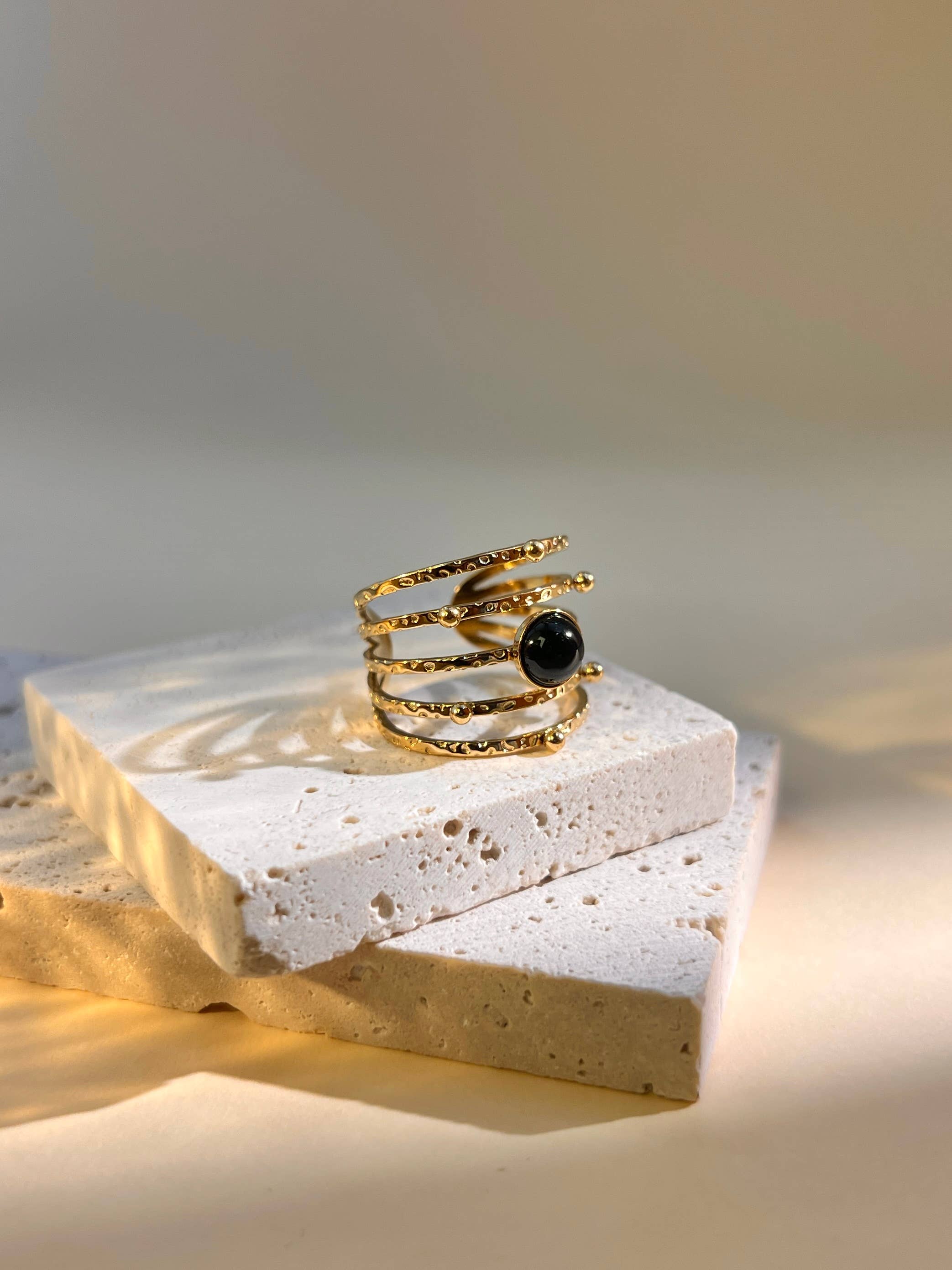 COSMOS - Vente Solitaire - Bague en acier inoxydable multi rangé en pierre réglable 2