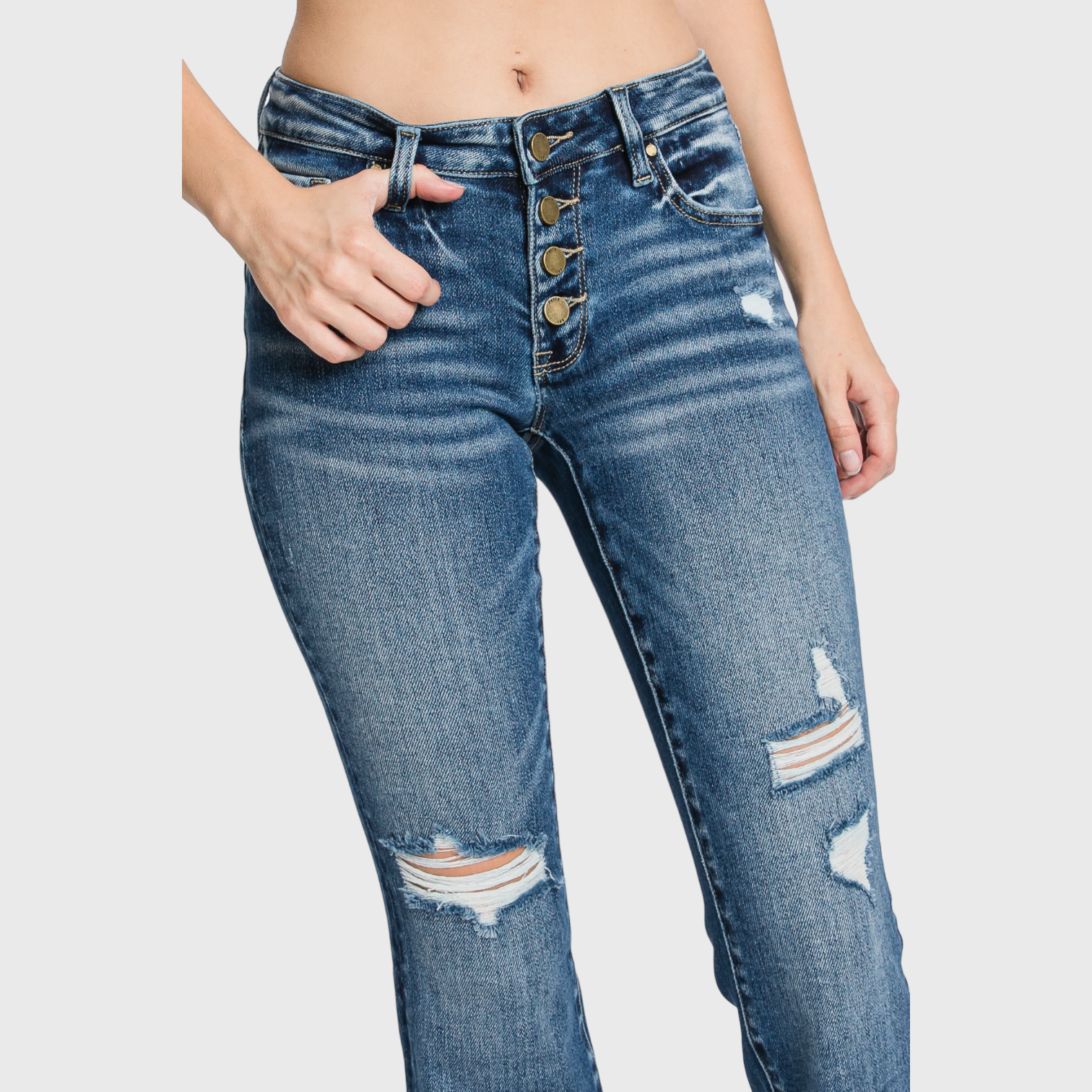 Petra153 - Vendita all'ingrosso Jeans - Donna - P283LF-DK SVASATO ELASTICIZZATO A VITA BASSA CON BOTTONI8