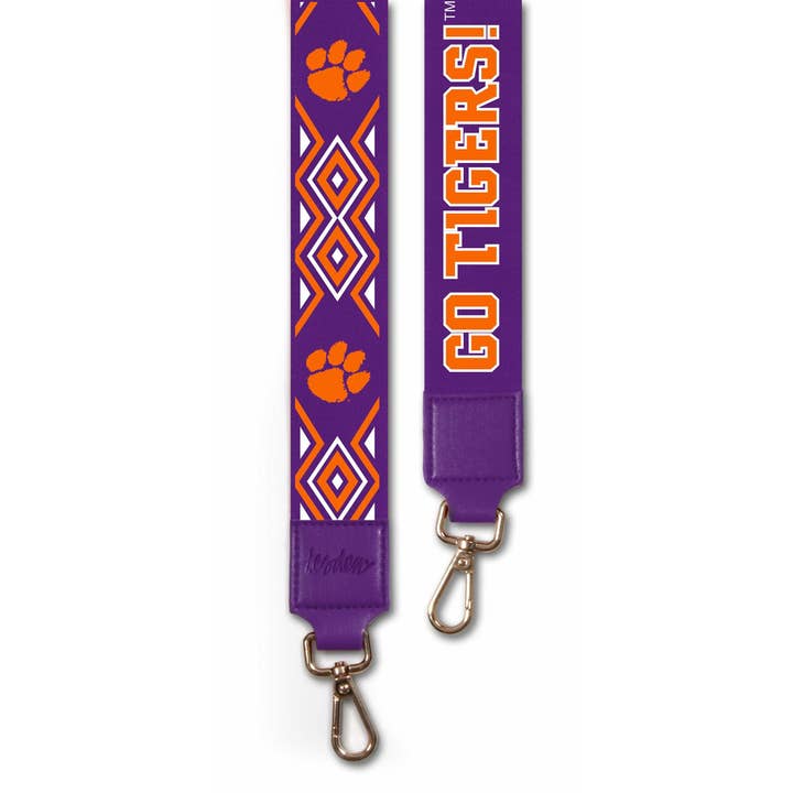 Tracolla stampata Clemson in arancione e viola di Desden per la vendita all'ingrosso da parte di Desden