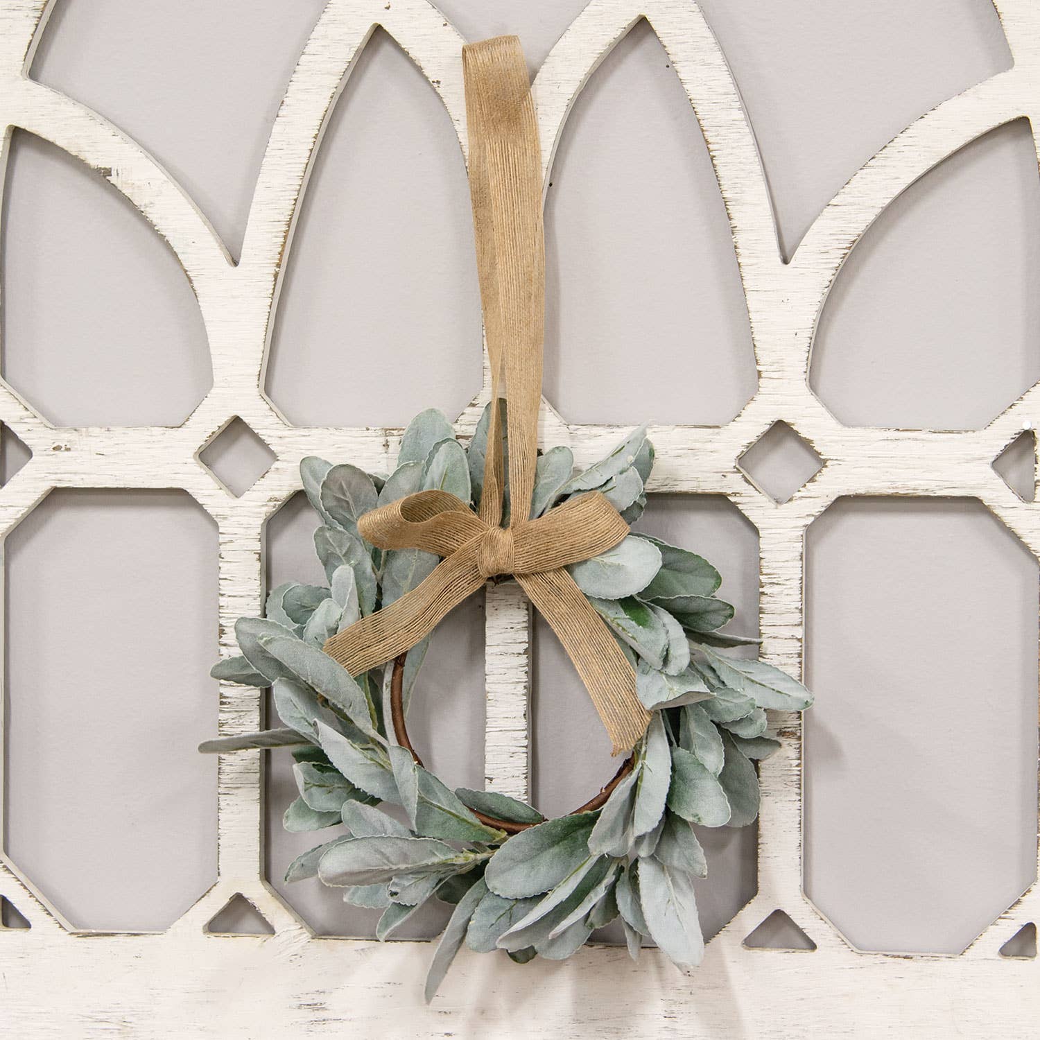 Col House Designs - Wholesale Wreath - Frosted Lamb's Ear Wreath w/Burlap Bow Hanger2