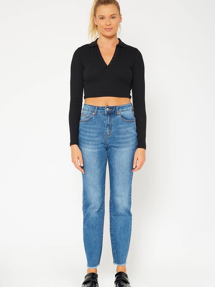 High-rise medium blue denim for wholesale by MONKEY RIDE JEANS