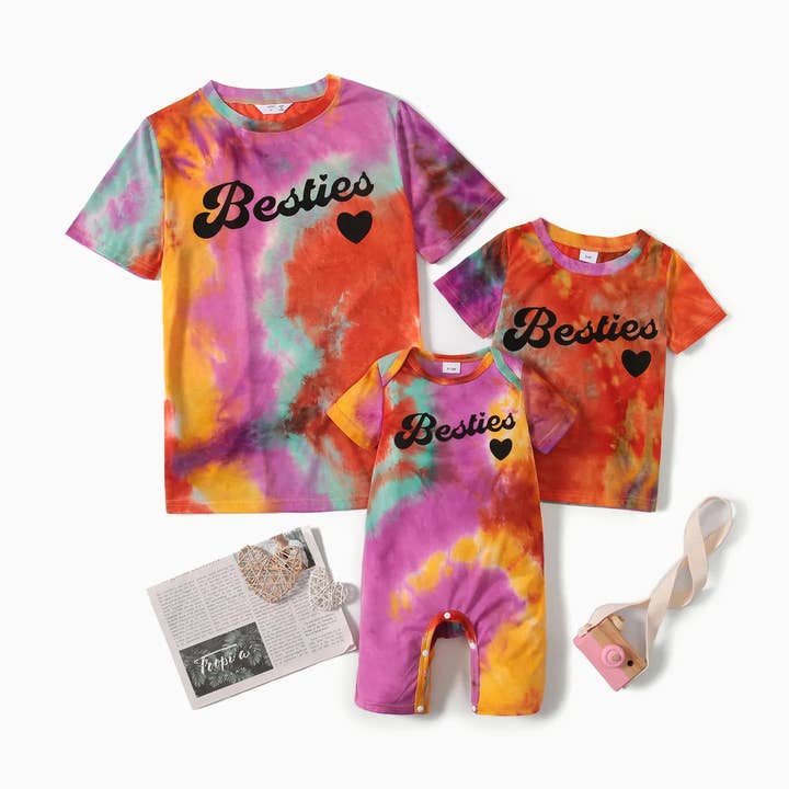 T-shirt tie-dye à imprimé cœur et lettres Mom and Me Love pour la vente par PatPat Matching