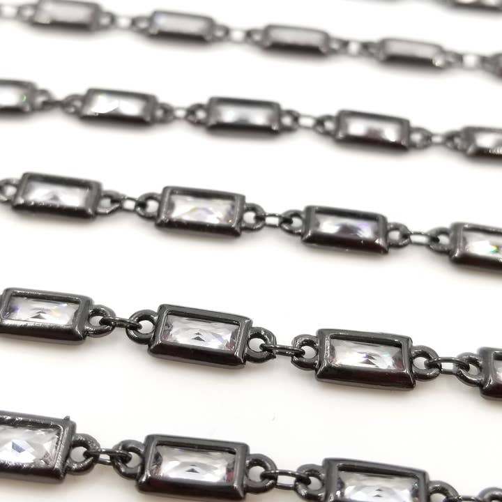 findings4uGem - Wholesale Link & Chain Necklace - CZ Rectangle Diamond Micro Pave Link Chain By Yard, CH0095