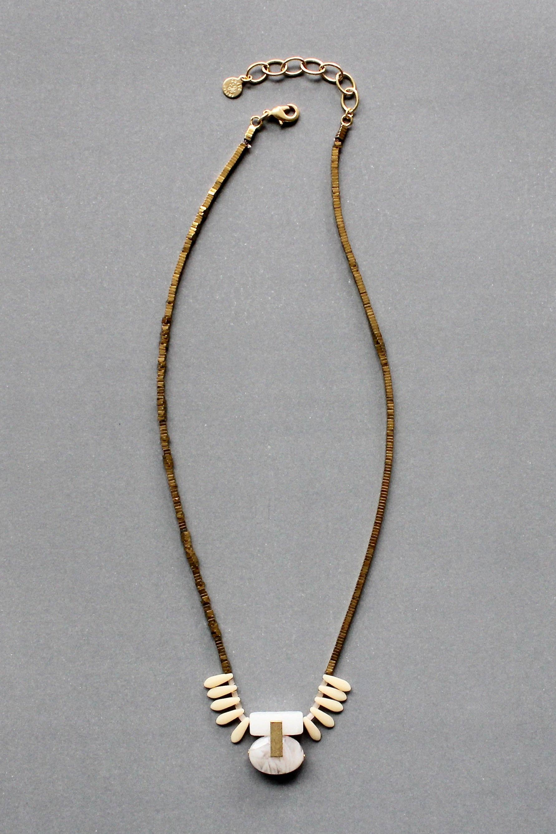 David Aubrey Jewelry - Wholesale Pendant/Charm Necklace - ISL317 Mini glass fringe agate and hematite necklace2