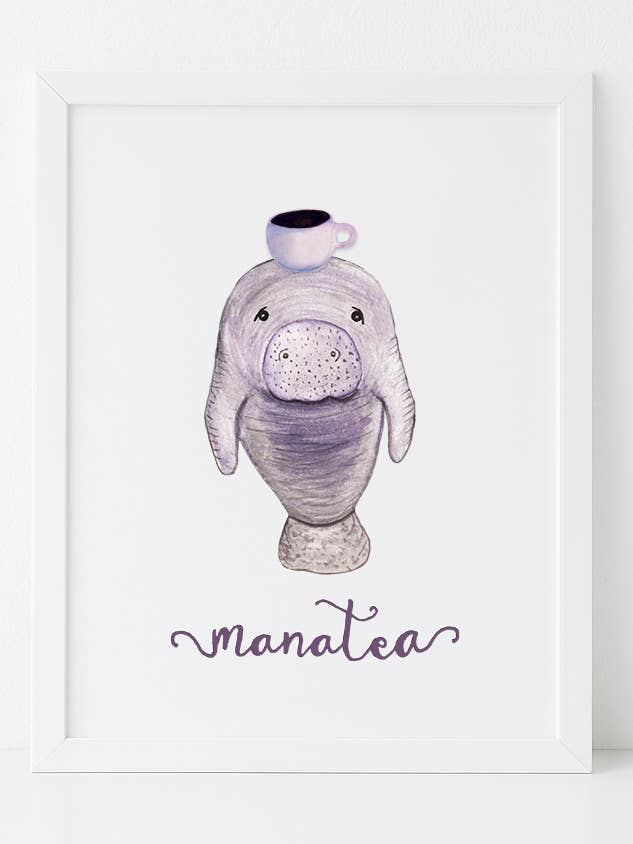 Manatee Tea Print: Whimsical Sea Cow Art for wholesale by Red and Wolf Paper Company