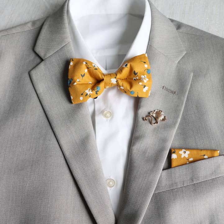 Ember Marigold Yellow Floral Bow Tie for wholesale by Tie Mood