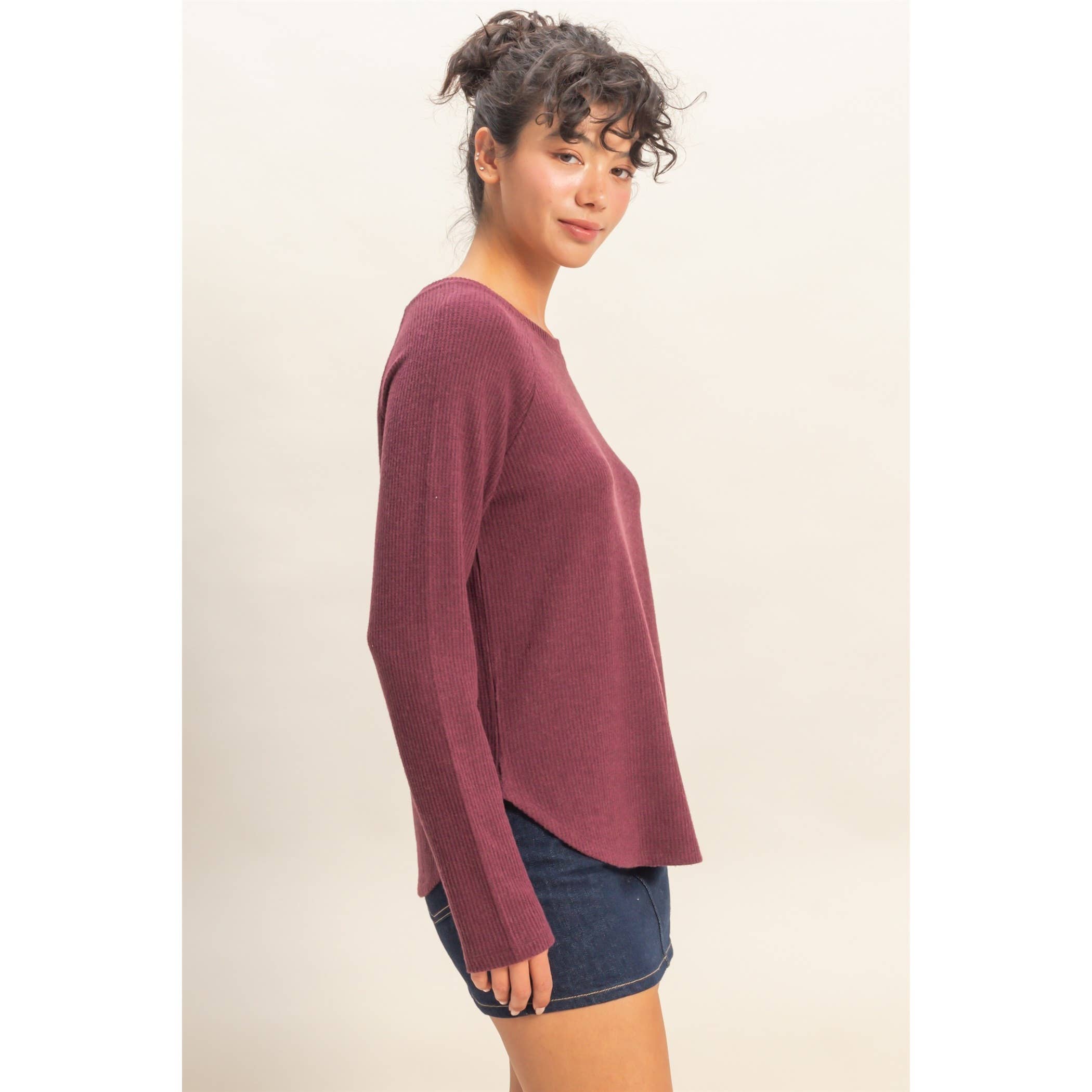 Double Zero - Wholesale Shirt - Women's - Brushed Waffle Raglan Long Sleeve Casual Top7